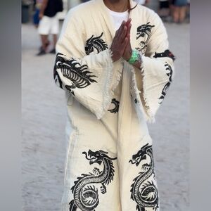 Handcrafted Organic Cotton Dragon
Print Kimono Robe - Beach Ready!